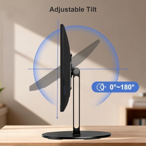 UPERGO Stand for Monitor 15" - 24", 180° Tiltable Heavy Duty All Aluminum Base, Compatible with Smart Displays & VESA Mount Speakers, Easy Assembly (Black) - Image 4