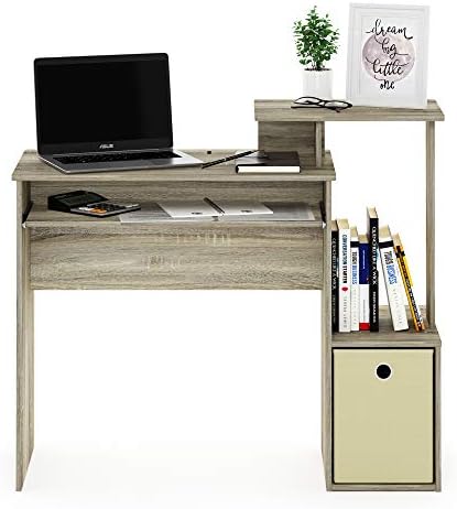 Furinno ECON 40-inch Desk with Keyboard Tray, Side Shelves, Light Oak - Image 4