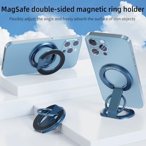 RESPECTED-BRO-Magnetic-Phone-Ring-Holder with Dual Rings, Compatible with iPhone 17/16/15/14/13/12, Multifunctional Stand for Desk,Office,Gym,Kitchen & All Metal Surfaces, Finger Loop Grip (Dark Blue) - Image 2