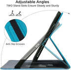 for Kindle Fire Max 11 Case - Embossed Lace PU Leather Flip Folio Tablet Case with Elastic Band & Card Slots/Holder, Multi-Angle Viewing Stand Cover, Blue - Image 4