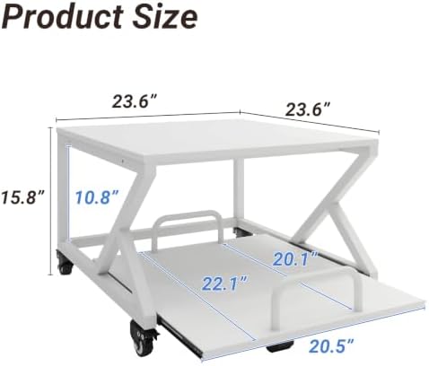 Natwind 2 Tier Printer Stand,23.6''x23.6'',with Pull Out Shelf,White - Image 4