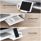 Monitor Stand Riser, Klearlook Foldable, Height Adjustable Computer Stand, Desk Shelf Riser with Storage Drawer &Tablet Phone Stand for Desktop, Laptop (White) - Image 5