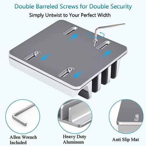 Vertical Laptop Stand [Updated Version], 3 Slot Desktop Stand Holder with Adjustable Dock, 4 in 1 Design Space-Saving Laptop Stand for Desk MacBook/Surface/Samsung/HP/Dell/Chrome Book (Silver) - Image 4