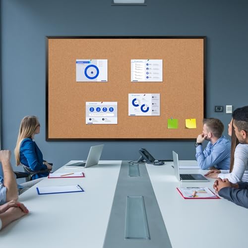 Extra Large Cork Bulletin Board 60" X 36", Black Wood Framed Corkboard for Wall, Wall Mounted Notice Pin Board with 18 Push Pins - Image 4