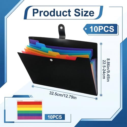 10 Pack Expanding File Folders with Labels, Accordion File Organizer 7 Pocket Expanding File Folders Letter Size, Accordion Paper Document Bill Receipt Organizer Folder - Image 2