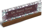 Artblox Personalized Office Desk Name Plate and Business Card Holder | Clear Acrylic Glass with Teak Wood Stand | Vintage Design Customized with Your Name and Credentials Office Desk Décor - Image 6