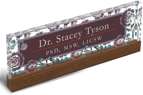 Artblox Personalized Office Desk Name Plate and Business Card Holder | Clear Acrylic Glass with Teak Wood Stand | Vintage Design Customized with Your Name and Credentials Office Desk Décor - Image 6
