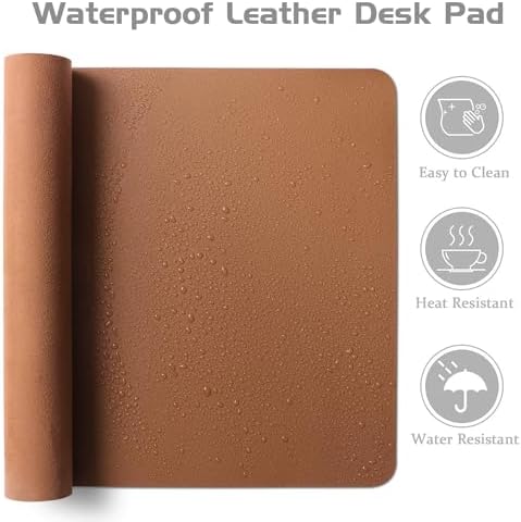 Aothia Leather Desk Pad Protector, Office Desk Mat, Large Mouse Pad, Laptop Desk Pad, Non-Slip PU Leather Desk Blotter, Waterproof Desk Writing Pad for Office and Home (Brown, 47" x 24") - Image 4