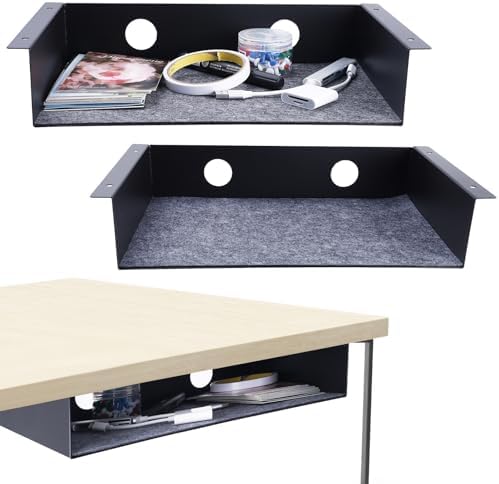 Under Desk Storage Shelf, Steel Under Desk Tray Mountable Add-On Shelf for Table Office Desk, Large (Pack of 2) by Patioer
