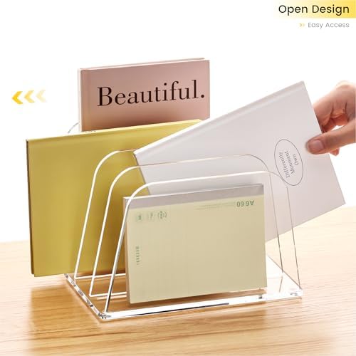 HeZone Desk File Organizer,4-Section Vertical File Folder Holder,Clear - Image 6