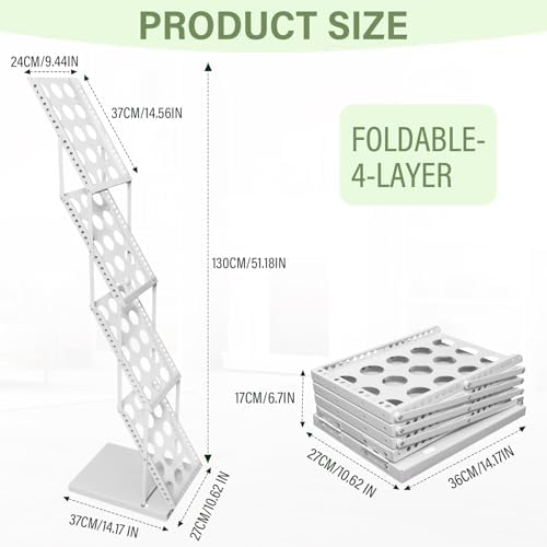 4-Pocket Foldable Magazine & Brochure Display Rack, Portable Literature Stand for Office, Trade Shows and Exhibitions, with Carrying Bag (White) - Image 2