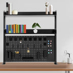 Desktop Bookshelf Clip-on Desk Shelf with Spacious Pegboard, Multipurpose Clamp On Desk Organizer Desktop Organizer Desk Pegboard for Office Home Gaming (Black) - Image 6
