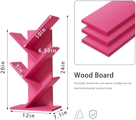 SHEEPAM Small Tree Book Shelf,5 Tier Bookshelf, Wood Desktop Bookcase - Image 3