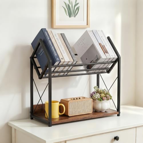 Desktop Bookshelf Organizer, 2 Tier Wood Desk Shelf for Tabletop Storage, Small Desktop Shelf for Office Home Dorm, Table Shelf Book Rack for Books/Supplies/Decor Display (Black) - Image 2