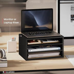 Ballucci Paper Organizer, 3-Tier Stackable Wood Desk Organizer, Document File Organizer and Mail Sorter with Adjustable Storage Shelves, Black - Image 4
