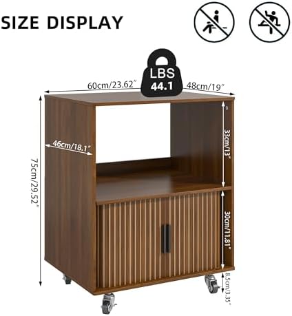 3-Tier Printer Stand, Fluted Rolling Printer Table with Storage, Walnut - Image 2