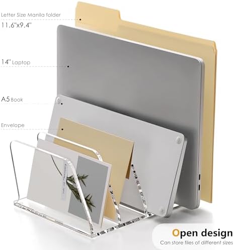 SANRUI Acrylic Desk Mails File Sorter Clear Letter Organizer Holder,4 Slot - Image 3