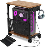 Adjustable Computer Tower Stand with Charging Station & Pegboard,Brown by madeformodernhomes