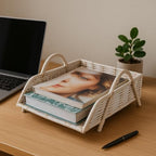 Rattan Inbox Tray for Desk, Made in Indonesia – 14x10.5x3.5 inch Handwoven Basket Organizer, Single Letter Tray with Sturdy Frame, Decorative Wicker Paper Holder (White Wash) - Image 6