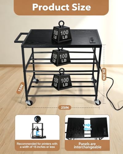Small 3D Printer Stand Cart with Outlet, Wheels & Filament Storage Rack - Image 5