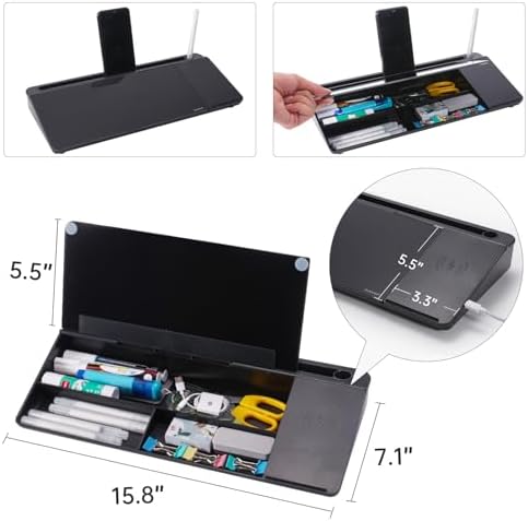 Small Glass Desktop Whiteboard Dry-Erase-Board - Computer Keyboard Stand with Wireless Charger White Board Surface Pad with Drawer, Desk Organizers with Accessories for Office, Home, School Supplies - Image 4