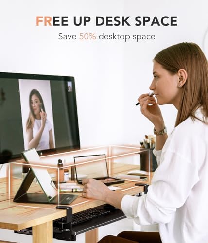 Hemudu Keyboard Tray Under Desk Pull Out with Extra Sturdy C Clamp Mount System, 27.3 (32.5 inch Including Clamps) x 11 Inch Slide-Out Platform Computer Drawer for Typing Black - Image 5