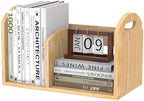 100% Solid Wood Adjustable Desktop Bookshelf, Retro Tabletop Book Shelf File Holder, Vertical Bookshelf Divider Desk Shelf for Home School Office Organization, Perfect for Books, Cookbooks, Magazine by Soultopxin