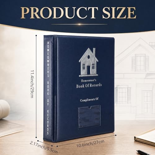 The Homeowner's Book of Records, Large Hardcover Home Management Binder for Real Estate Agent Closing Gift, 11.4 x 10.6 Inch Navy Blue Organize Household Receipts & Repair Maintenance Log Book - Image 2