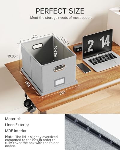 Oterri 2 Pack File Storage Organizer, Filing Box, Portable File Box with Lid, Fit for Letter/Legal File Folder Storage, Document Organizer, Gray-White - Image 3