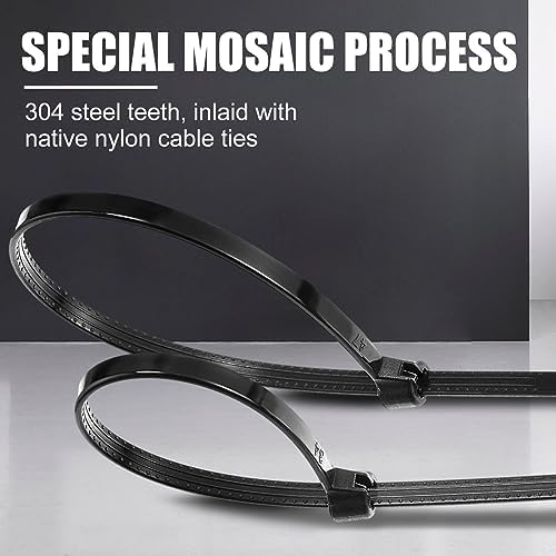 Blulu 7 Inch 1000 Pcs Black Cable Ties with Metal Tooth Self Locking - Image 4