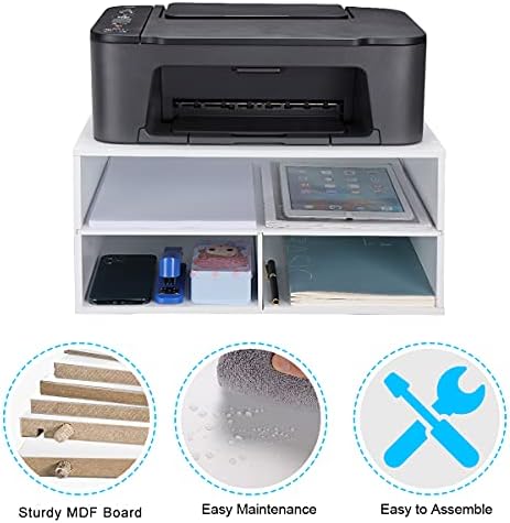 EMERIT Printer Stand for Desk - 2 Tier Desktop Printer Stand with Paper Storage, Printer Riser Organizer for Home Office, Holds up to 30 lbs, White - Image 4