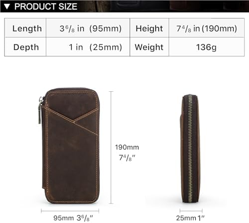 CONTACTS Full Grain Crazy Horse Leather Pencil Case Handmade Vintage Zipper Pen Holder Pouch with Card Slot Pens Organizer Pockets Stationery Bag for Men - Image 6