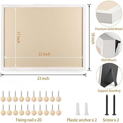 Miratino Large Bulletin Board 23x18 inch with Linen Cork Boards Wall Decor Hanging Pin Wood Framed Display Bulletin Cork Photo Picture Board Light for Room School Office 20-Pushpin Vintage White - Image 3