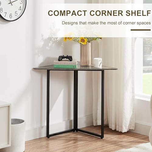 VECELO Corner Shelf, End Side Tables, Triangle Shelves with Metal Frame for Small Space, Living Room, Kitchen, Bathroom Classic Grey - Image 3