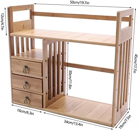 Bamboo Desk Book Shelf,Desktop Bookshelf Storage Rack Tabletop Standing Organizer Bookshelf with 3 Drawers,Freestanding Desk Bookcase for Home Dormitory Offices (Natural) - Image 3
