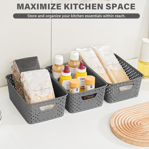 12 Pack Plastic Storage Baskets for Organizing, Storage Baskets for Shelves with Handles, Small Storage Bins with Labels, Classroom Storage Organization for Cabinet,Closet, Office,Gray - Image 6
