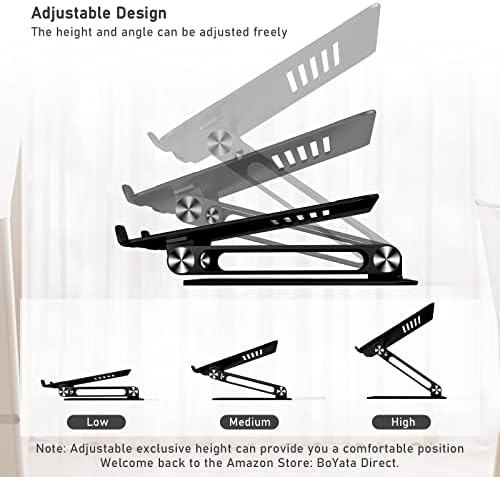BoYata Laptop Stand, Adjustable Metal Desktop Riser, Up to 15 Inches, Black - Image 3