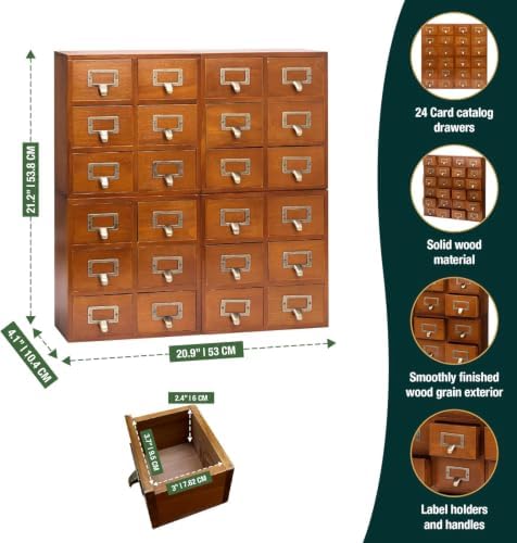 Stackable Modular 4-Pack 24 Drawer Wood Card Catalog Drawers for Desktop - Stackable Mini Storage Drawers for Office or Study Table - Arrange Your Own Drawer Storage Cabinet for Table, Fully Assembled - Image 2