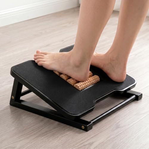 Bamboo Under Desk Foot Rest Foot Stool Rocking Footrest (Black Triangle) by WISUCART