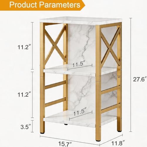 MNEETRUNG Small Bookshelf,3 Tier Industrial Bookcase with Metal Frame and Backboard,Low White and Gold Book Shelf,Book case for Small Spaces,Living Room,Bedroom and Home Office - Image 3