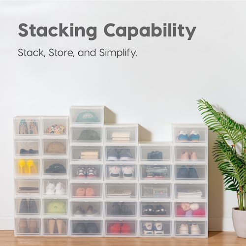 IRIS USA 6-Pack, Stackable Shoe Storage Box with Drop Front Door, Clear - Image 4