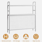 Desk Shelf, 36.8” Desktop Organizer Shelf with Grid Panel and Hooks, Desk Hutch for Computer Monitor, 2 Tier Desk Display Rack Wood Desktop Bookshelf Storage for Home Office Dorm (White, 36.8") - Image 7