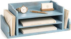 Wood Desk Organizer:File Organizer with 3-Tier Shelf for Office Desk, Blue by REBEEVISION