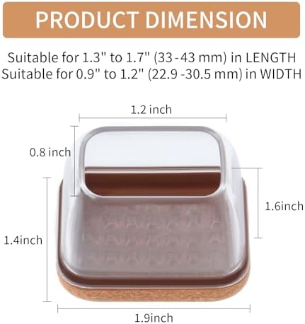 Ezprotekt 8 Pcs Rectangle Clear Silicone Chair Leg Floor Protectors, Rectangle Felt Furniture Pads Caps, Chair Leg Covers Cups for Chair Table Desk Sofa (Fit L :1.3-1.7", W: 0.9-1.2") - Image 2