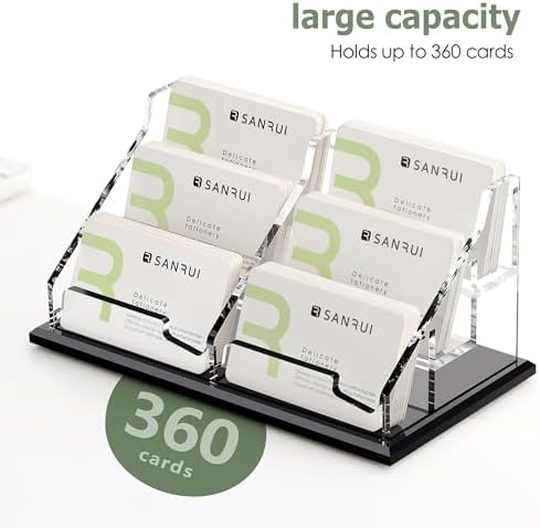 SANRUI Acrylic Black Business Card Holder Clear Desk Display Stand 6 Slot - Image 4