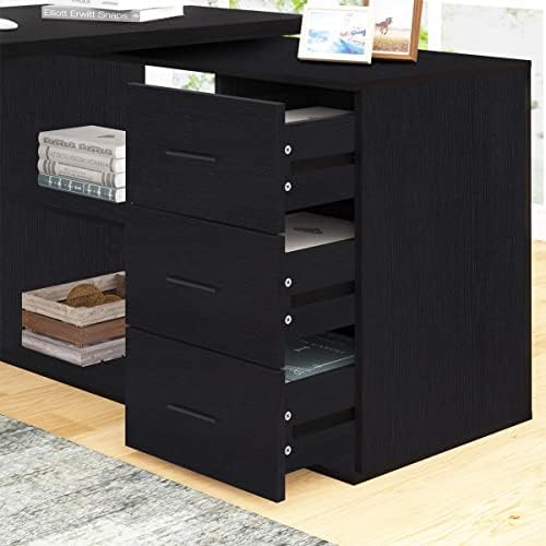 HSH Black L Shaped Computer Corner Desk with 3 Storage Drawers 60 inch - Image 4