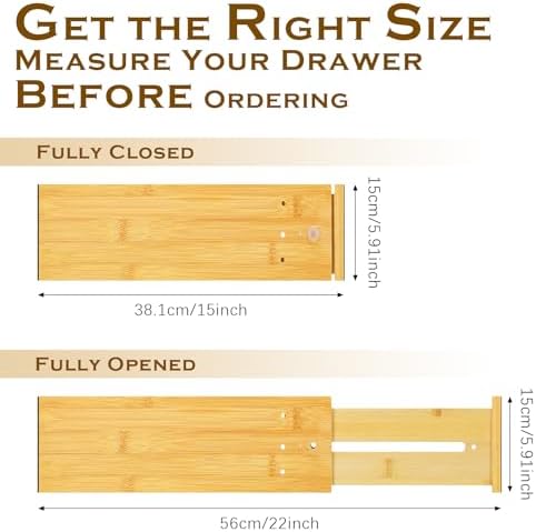DoubleFill 4 Pcs 6 Inch High Drawer Dividers 15"-22" Adjustable, Wood Color - Image 2