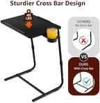 TV Trays Set of 2 - Folding TV Tray Adjustable Dinner Trays for Eating On Couch Wooden Tables Mate Stand Foldable Black Desk with Cup Holder Portable - Image 6