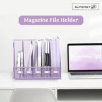 SUPEASY Desk Organizers Metal Desk Magazine File Holder with 5 Vertical Compartments Rack File Organizer for Office Desktop, Classroom, Home Workspace, Purple - Image 2