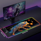 Wireless Charging RGB Gaming Mouse Pad, 31.5 x 11.8 Inch Extended Mouse Mat with Cosmic Wolf Art Design, LED Desk Pad with 7 Lighting Modes, Non-Slip Base for Gaming & Office - Image 2